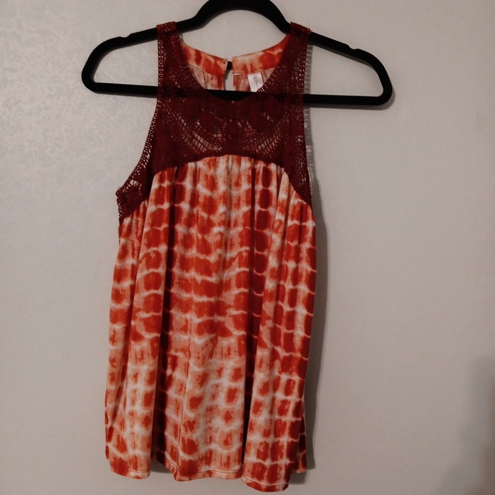 No Boundries Women's NWT Sleeveless Scoop Neck Tie Dye Top Sz S Crocheted
